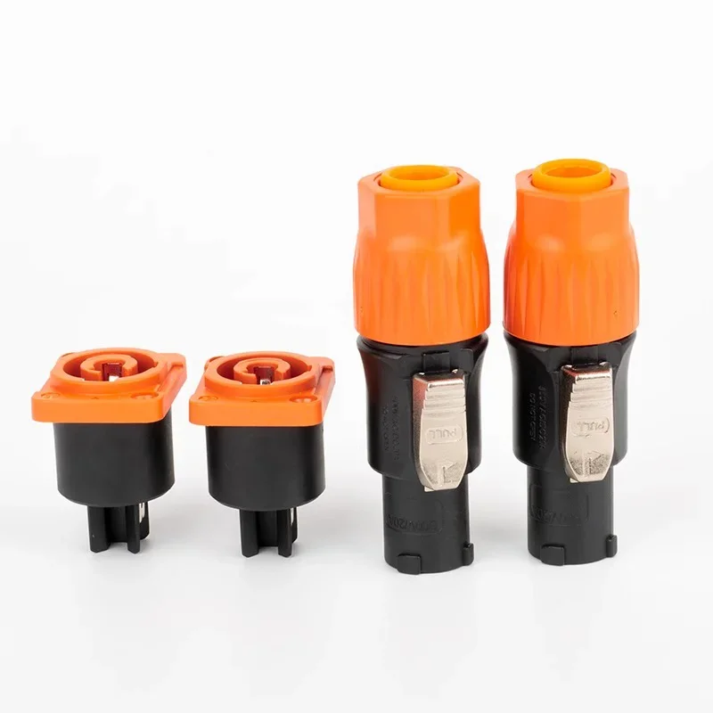 3Pins Orange Power Plug Socket IP65 Waterproof Stage Beam Light 3Pin Power Cord Led Display Aviation plug 20A