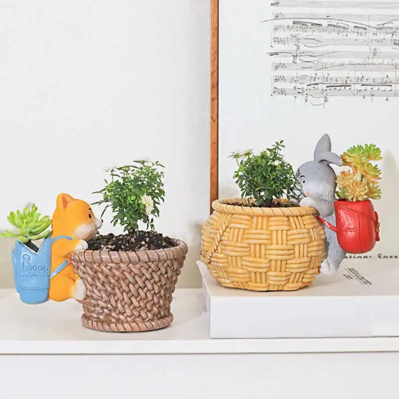 Rustykalny styl Bunny Succulent Flower Pots Cute Cartoon Corgi Puppy Desktop Storage Pen Holder Roślina doniczkowa Ozdoby