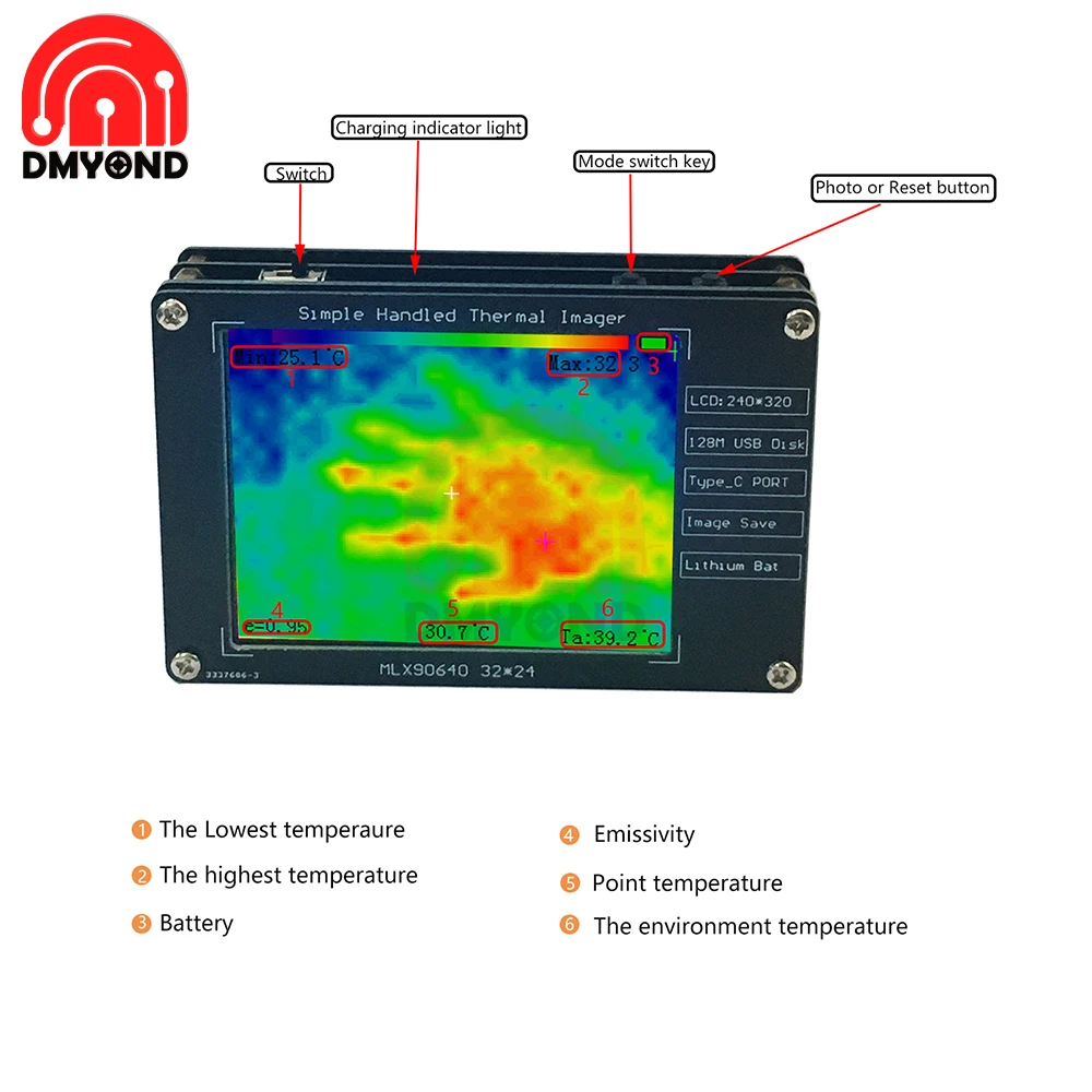 

MLX90640 2.8inch Thermal Imager Infrared Sensor LCD 320x240 Resolution -40℃ to 300℃ Clear Definition Thermal Imager Camera