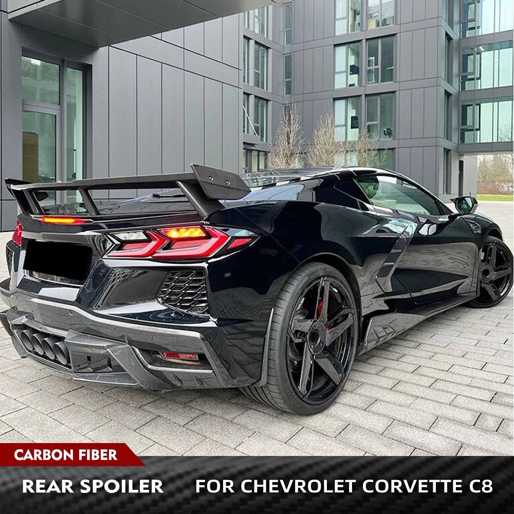

For Chevrolet Corvette C8 2020-2025 2-Door Real Carbon Fiber Rear High Wing Spoiler Rear Highkick Trunk Racing Spoiler Wing