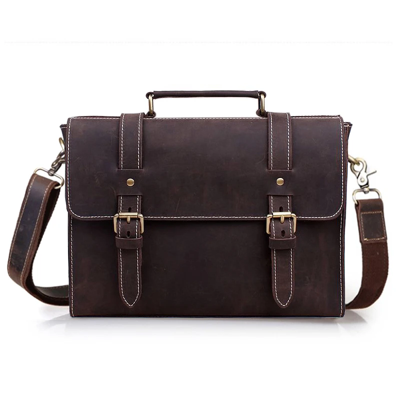 

Vintage Crazy horse Leather Messenger bag men Genuine Leather shoulder Bags men Crossbody bag Tote office bag tote Handbag brown