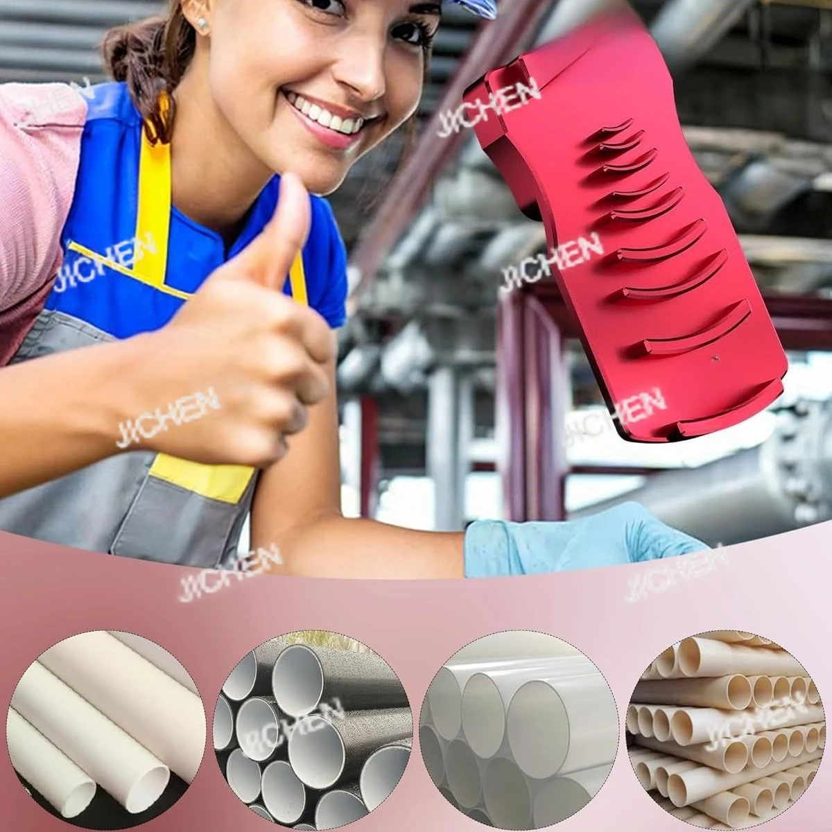 パイプトリマーによるバリ取り、プラスチックパイプの面取り