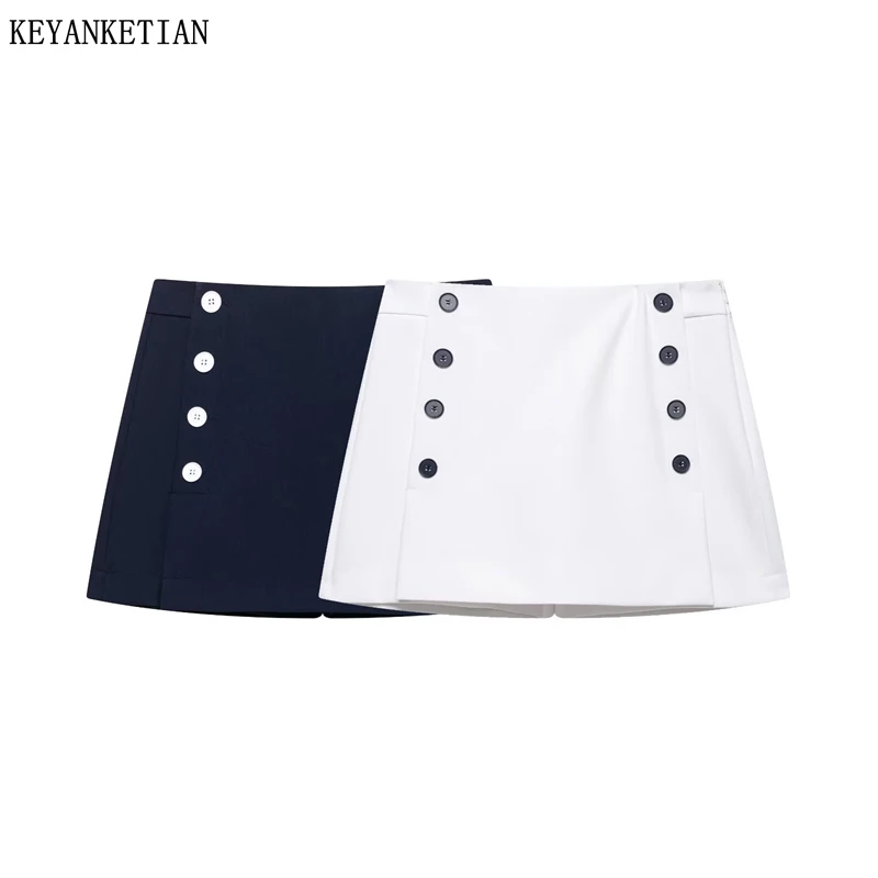 KEYANKETIAN Summer New Women's Single Breasted Decoration Mini Skirt Solid color Side Zipper High Waist Slim A Line Pantskirt
