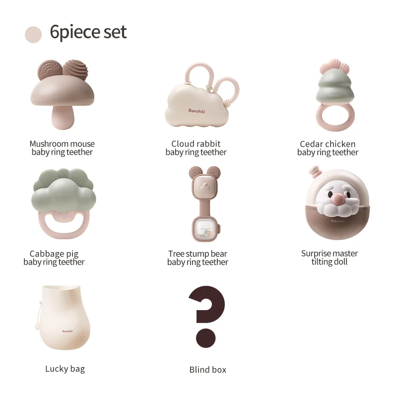 BANSHILI-Baby Soothe Rattle Toys Set, Consolador de pelúcia, boneca anel, mordedor, presente, oferta exclusiva, atacado