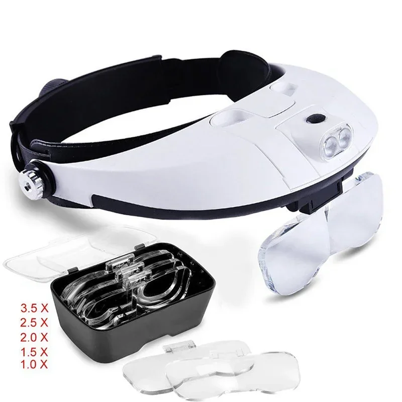 

2LED Head-Mounted Illuminating Magnifier glasses Loupe occhiali ingrandimento pocket microscope mikroskop lente