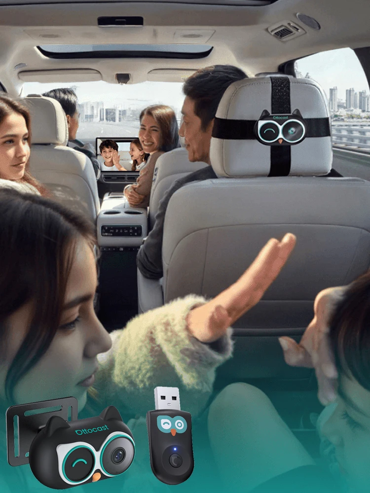 Ottocast Cabin Care Draadloze CarPlay-adapter 1080P Auto-achterbankcamera 150 °   Groothoeknacht voor kinderen en huisdieren voor Benz Toyota VW - afbeelding 2