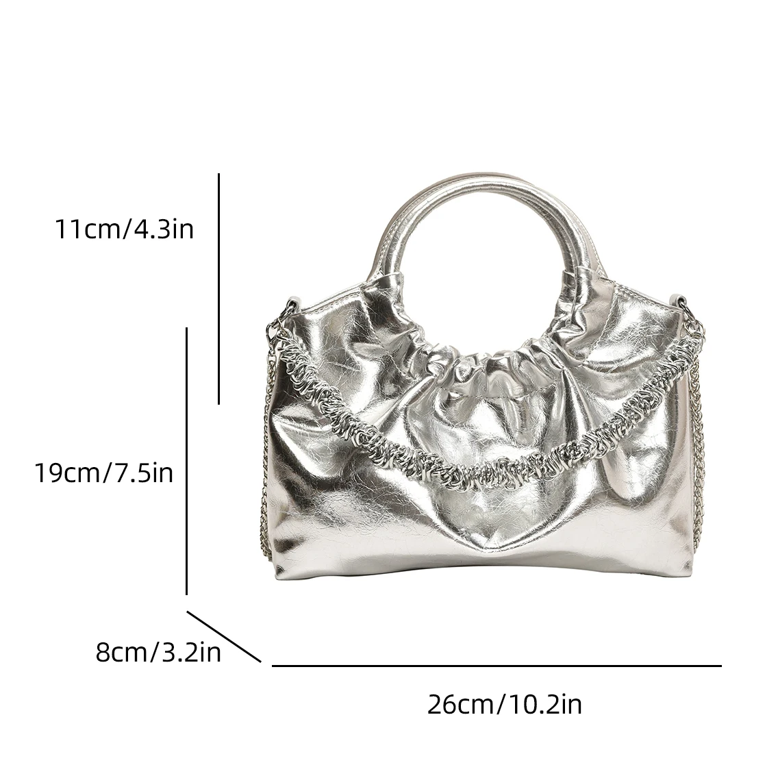 Silver Handbag Women Bag Round Ring Handle Tote Quality Soft Leather Shoulder Bag Fashion Chain Clutch Bag Female Luxury Bolsos
