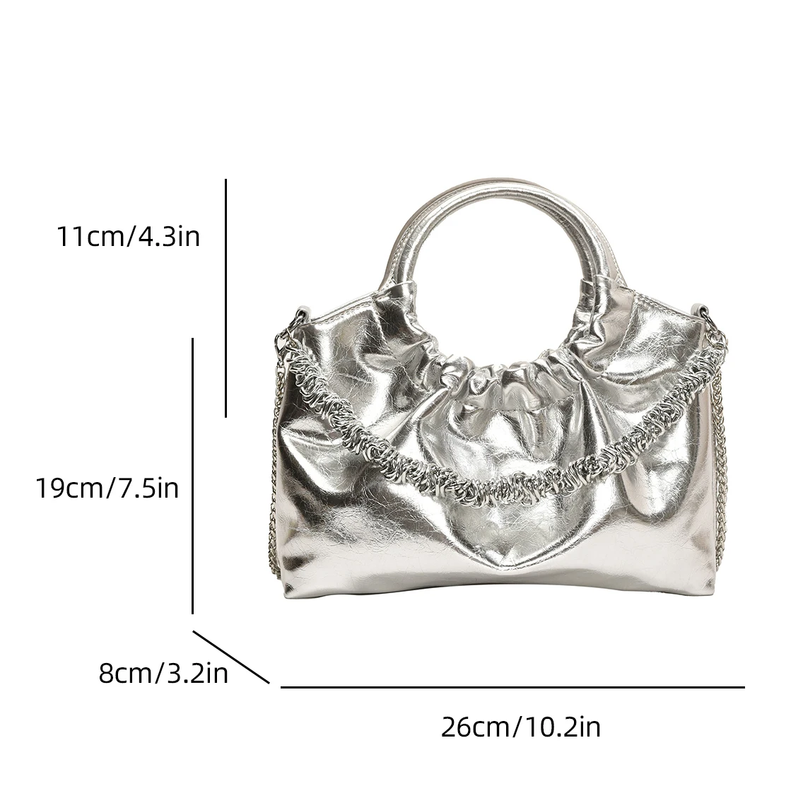 Silberne Handtasche Frauen tasche runder Ring griff Trage tasche Qualität weiche Leder Umhängetasche Modekette Clutch Tasche weibliche Luxus Bolsos