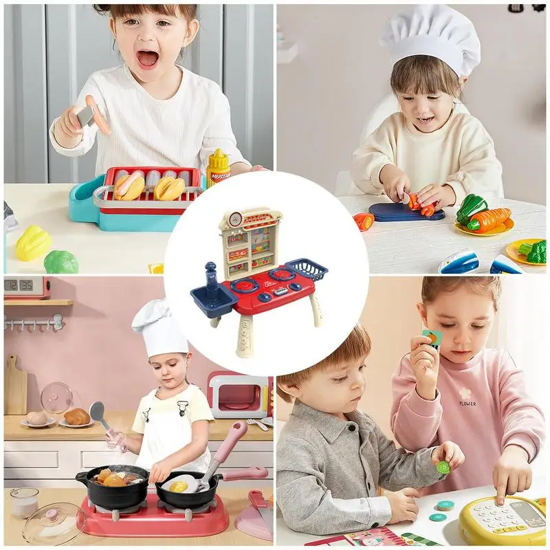 Toddler Kitchen Playset Set Of 27 Kitchenware Set Accessories Interactive Portable Kitchen Food Pretend Toy With Light And Music