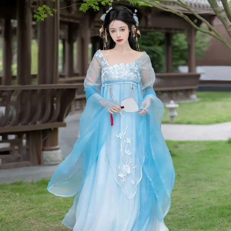 

Dreamweaver Chronicles of Ancient China Water blue or green Big Sleeve Confucian One Piece Skirt Daily with heavy embroidery