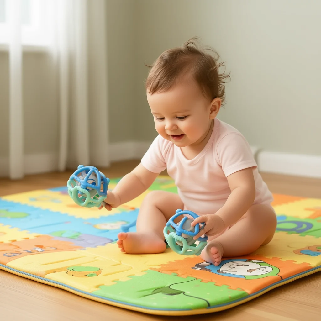 

Силиконовый детский шарик-прорезыватель — легкая погремушка для коляски и автокресла, сенсорная игрушка для ребенка в дороге