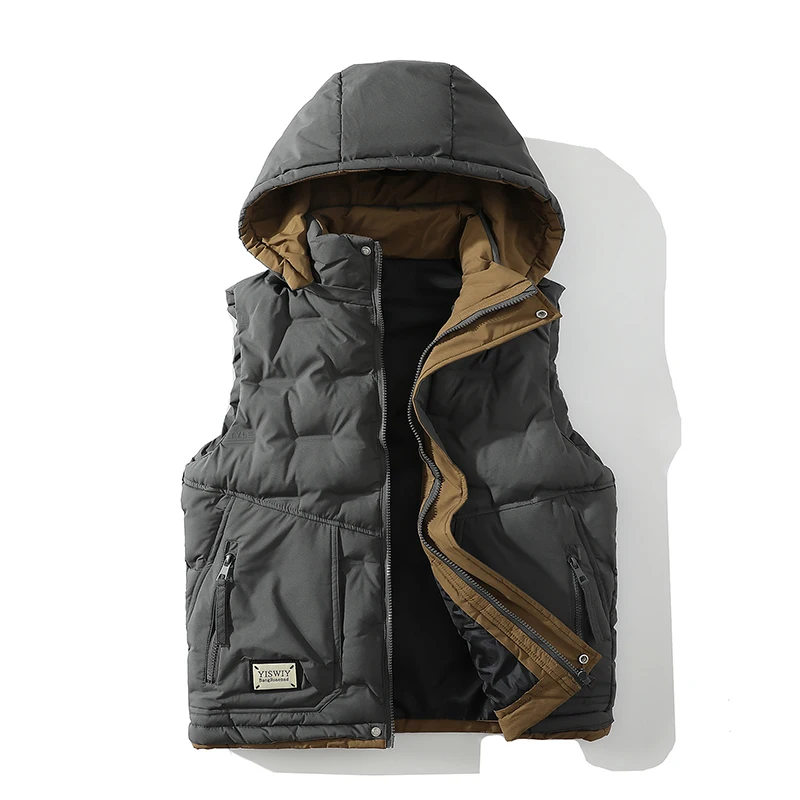 

Хлопковый жилет, мужская осенне-зимняя мужская одежда, новый теплый жилет в корейском стиле, толстый жилет большого размера с капюшоном, модная ветрозащитная куртка