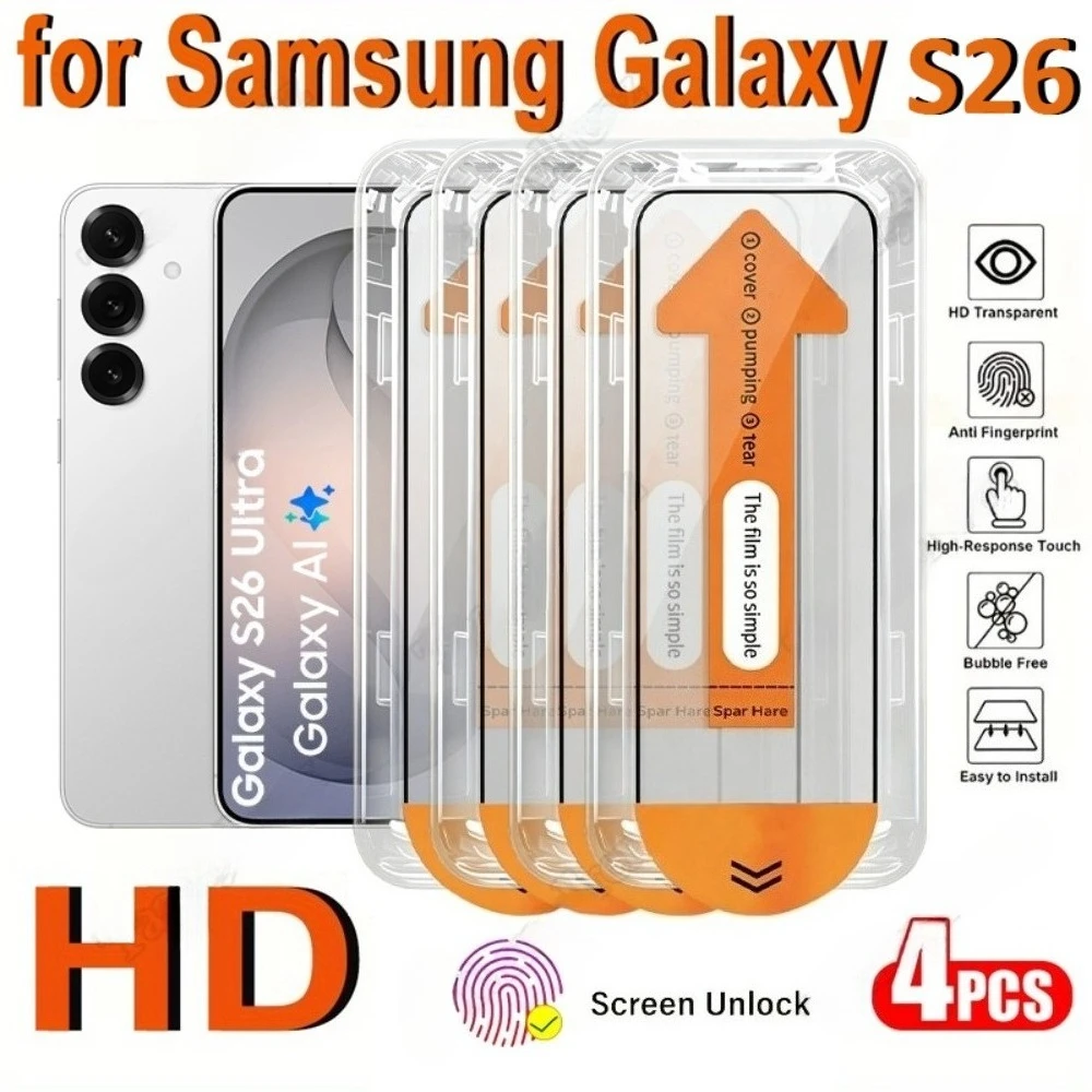 4Pcs Ultra Clear Screen Protector for Samsung Galaxy S26 S25 S24 Ultra S23 S22 S21 Plus S24 S25 FE One Click Installation Glass