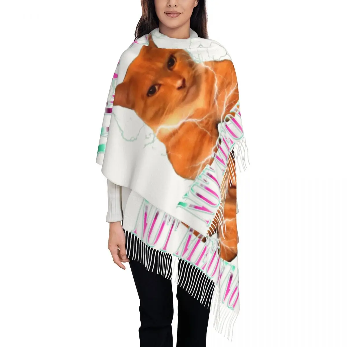 

Custom Cat Mewing Meme Mewing Not Meowing Scarf Wrap Women Long Winter Fall Warm Tassel Shawl Unisex Scarves