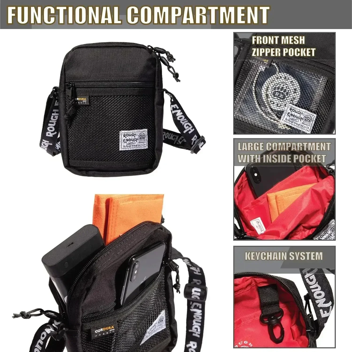 Rough Enough Small Crossbody Bag for Woman Men Cell Phone Purse Shoulder Bag Preppy RE8426