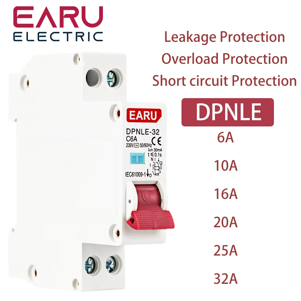

18MM 1P+N 230V 50/60Hz RCBO 6KA Residual Current Differential Automatic Circuit Breaker Over Current Leakage Protection