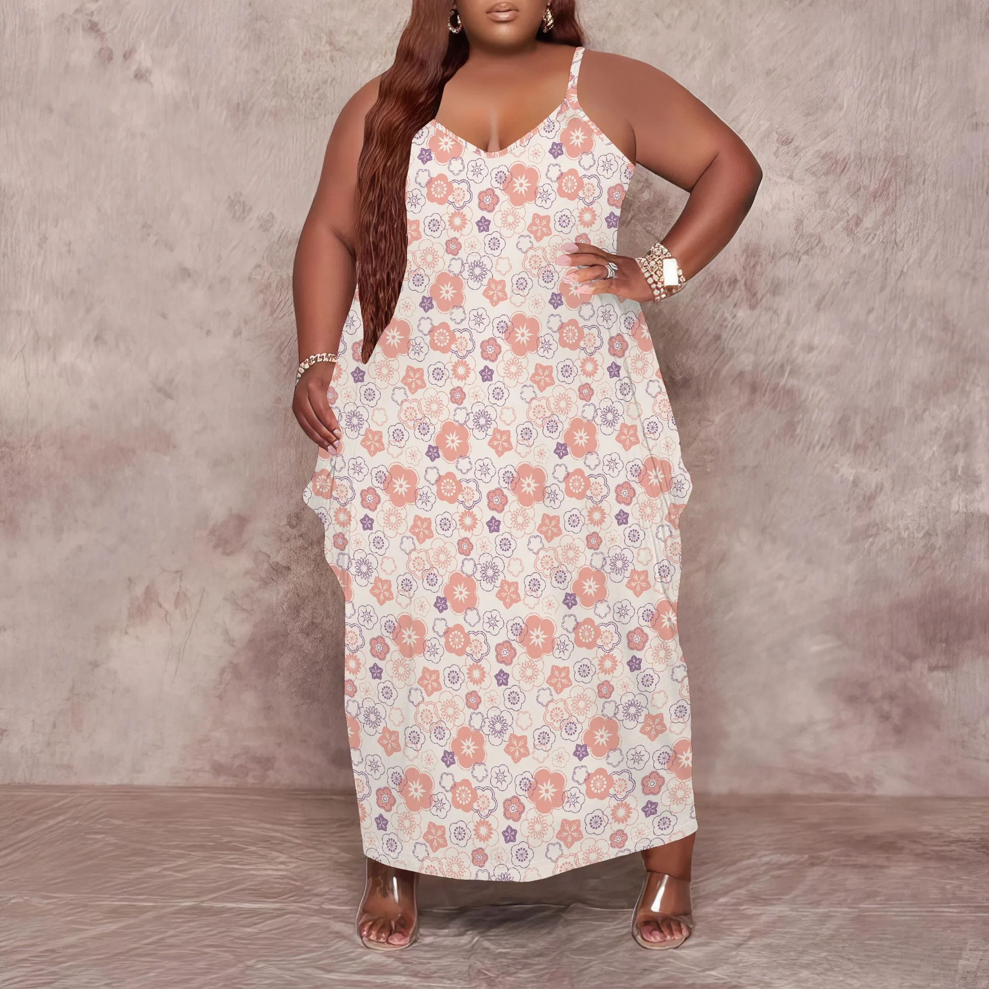 Women's Plus Size Dress Floral Print Loose Slip Maxi Dress with Pocket Stretchy Bohemian XL-6XL