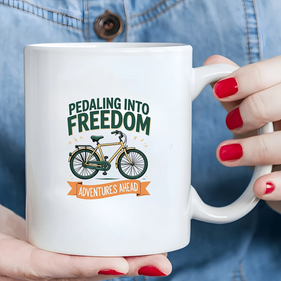 

11oz Retro Bicycle Mug Step into Freedom Kids Cold & Hot Beverage Cup Christmas Gift Family Office Cup