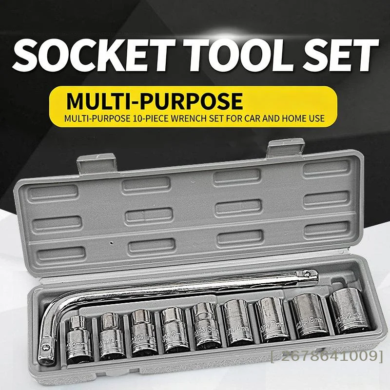 

⚑10-Piece Socket Wrench Tool Set,Multi-Purpose Drive Socket Kit with L-Bar,for Car Repair & Home Maintenance