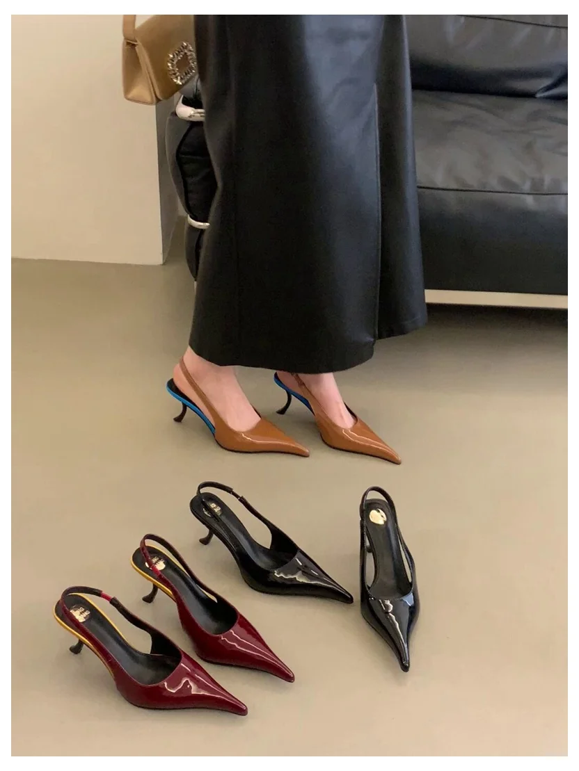 2026 SPring New Brand Pointed Toe Slingback Sandal Thin Heel Pumps Shallow Slip On Ladies Elegant Sandal Fashion Pumps For Party