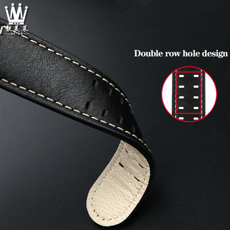 20mm 22mm Genuine Leather with Nails Watchband For Hamilton Khaki  H77616533 H70615733 Series Men\'s Watch Band Strap Wristband