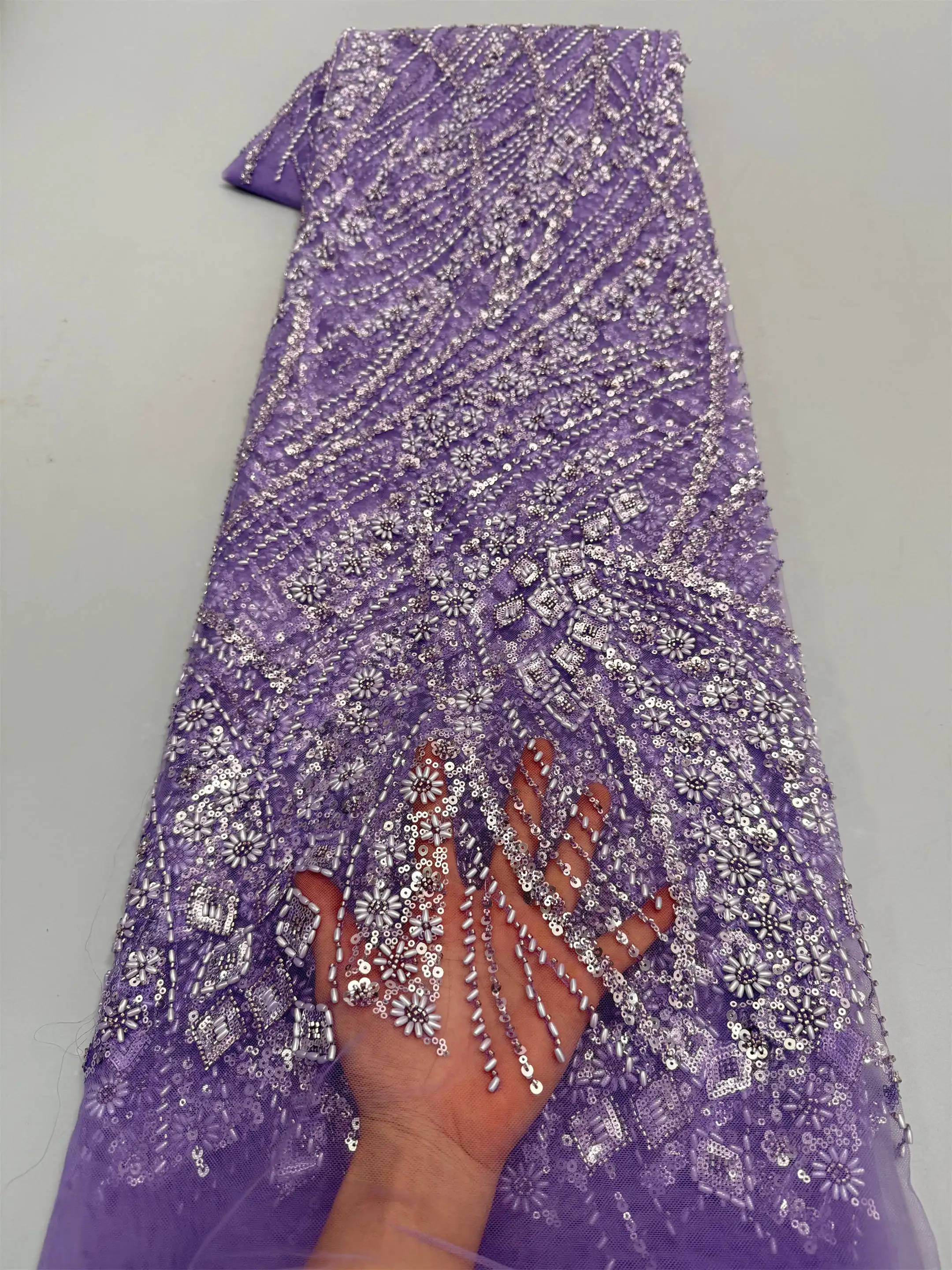 

Французские кружевные ткани 2026: Высококачественное африканское кружево с бисером и вышивкой, нигерийские пайетки, тюль, 5 ярдов для пошива праздничных платьев