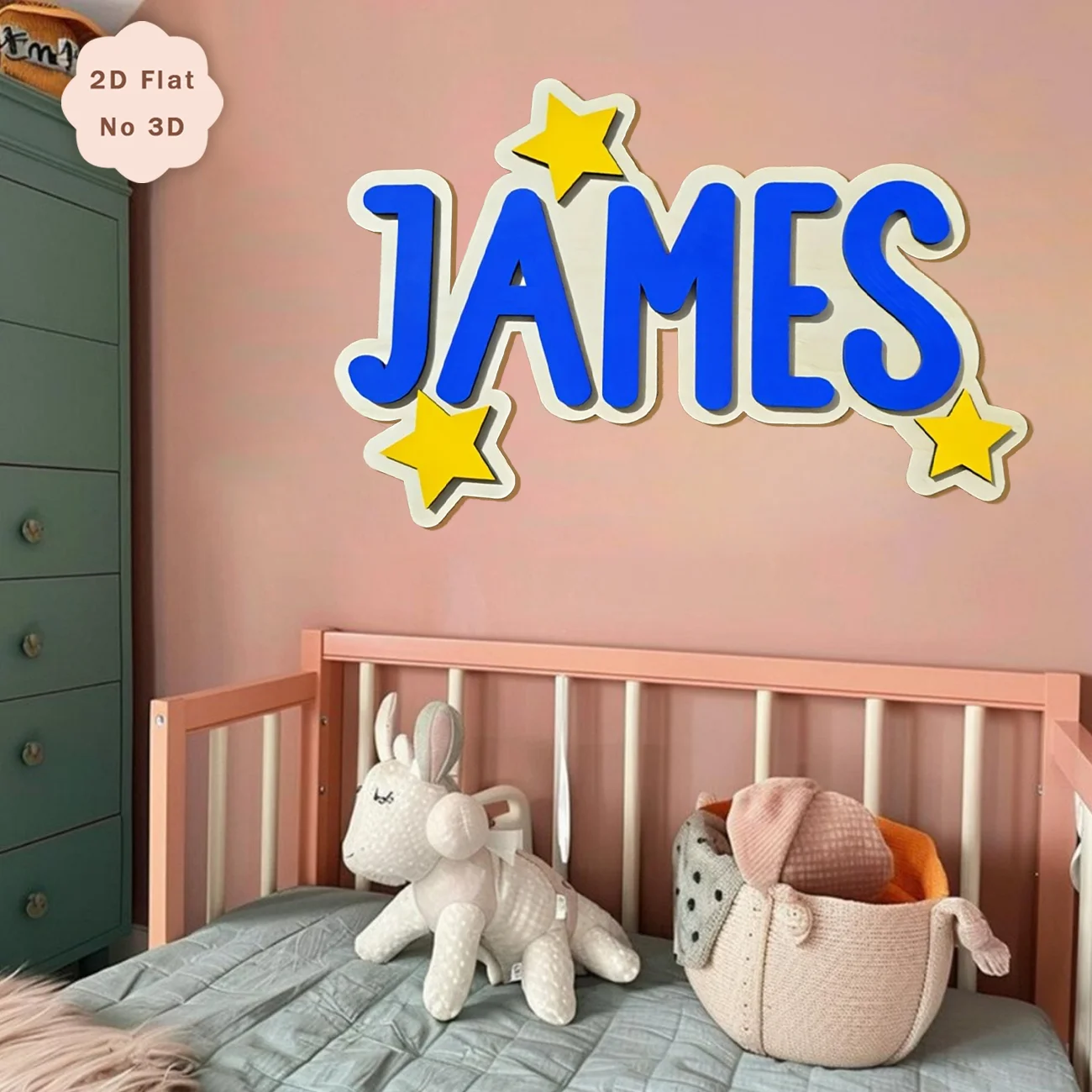 Custom Star Wooden Name Sign, Personalized 2D Flat Custom Name Wall Plaque with Star Decor, Customized Text Wood Door Hanger for - view 3