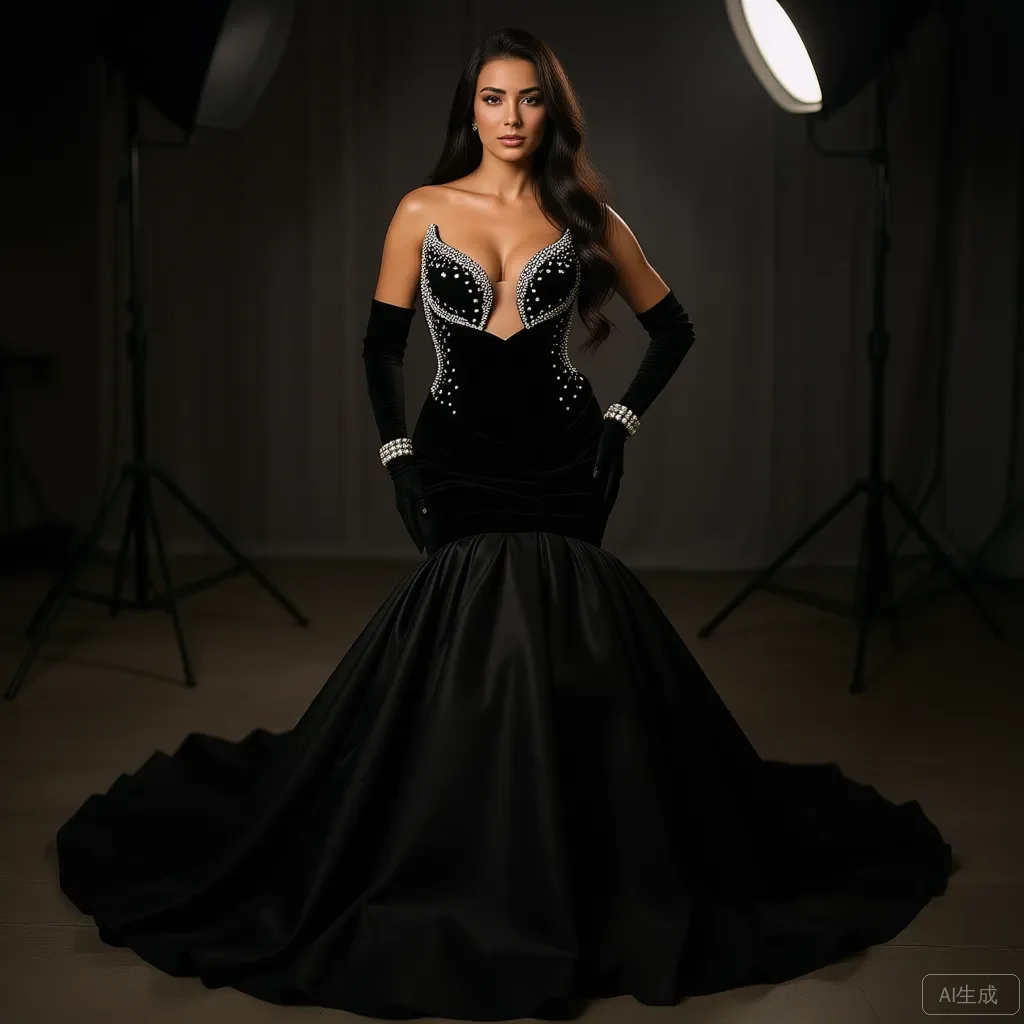 

2025 New Elegant Black Strapless Mermaid Evening Gown with Sequin & Pearl Embellished Bust Slim Fit Sexy Vacation Style Hot Sale