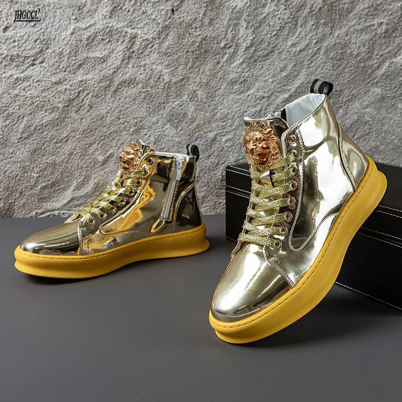 

New sports board shoes hip hop style men's shoes Korean version of fashion shoes British Sequined high top ankle boots A2