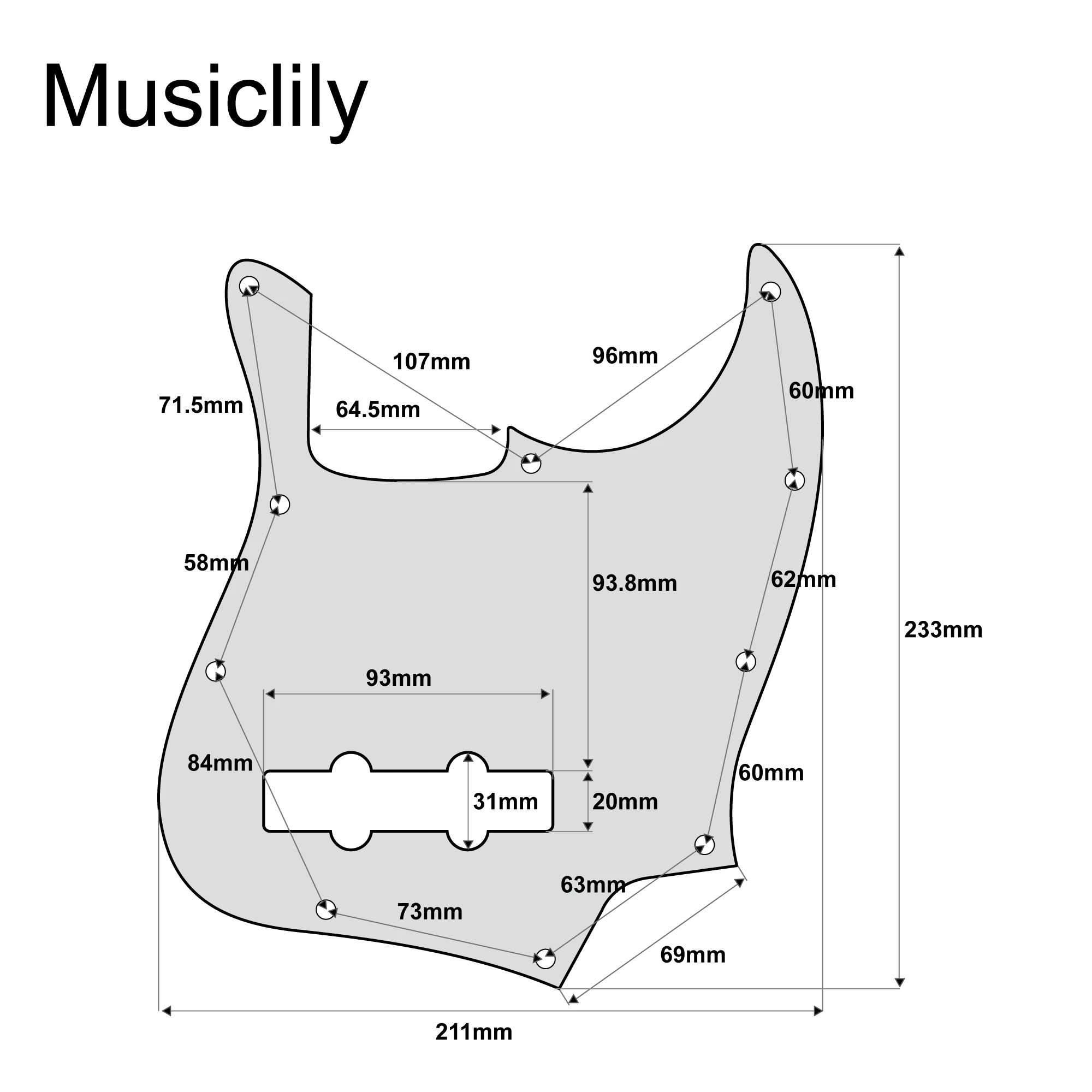 Musiclily Ultra 10 Holes Anodized Aluminum J-Bass Pickguard for American Fender Standard Jazz Bass