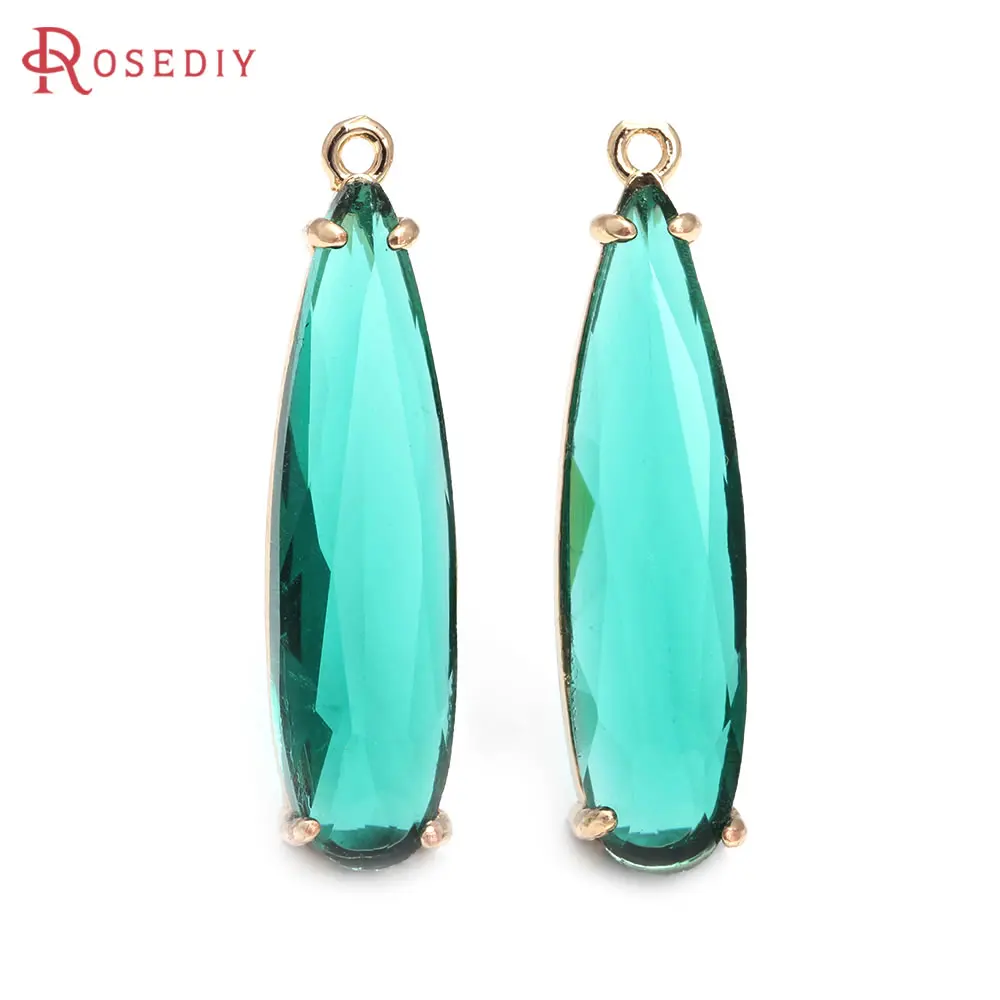 

6PCS 8x30MM High Quality Champagne Gold Color Brass with Glass Long Drop Shape Charms Pendants Jewelry Making Diy Accessories