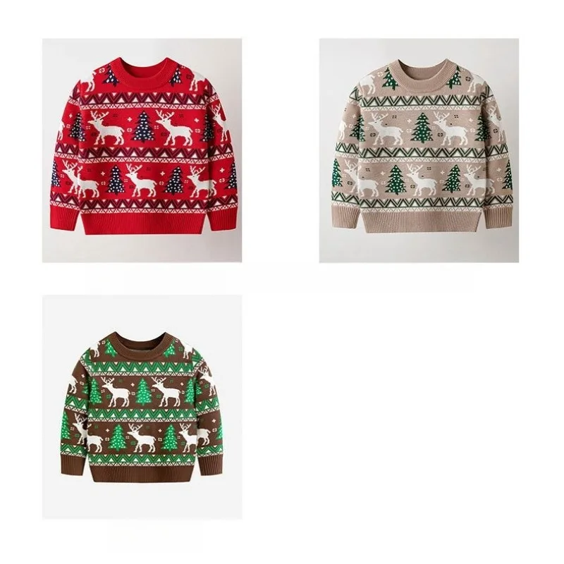

2026 New Lovely Christmas Reindeer Sweater Winter Boy Girl Pullover Knitted Clothing Casual Clothing Long Sleeves Knitwear Top
