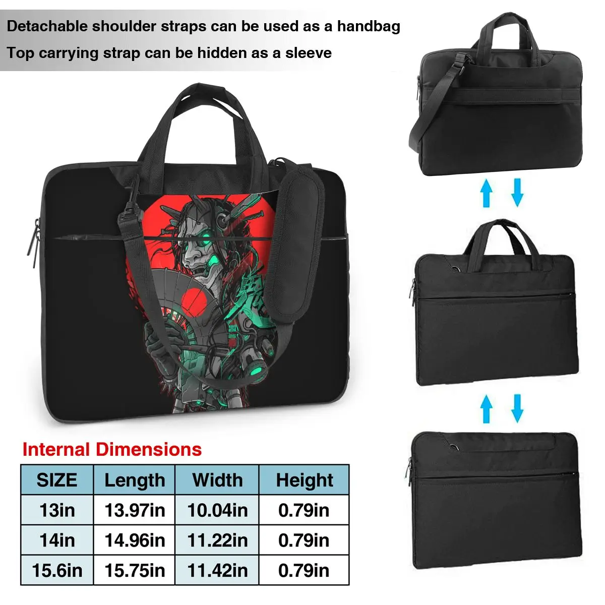 Hannya Mecha - Cyberpunk Horror - Dark Edition Laptop Bag Case Protective Vintage Computer Bag Bicycle Crossbody Laptop Pouch