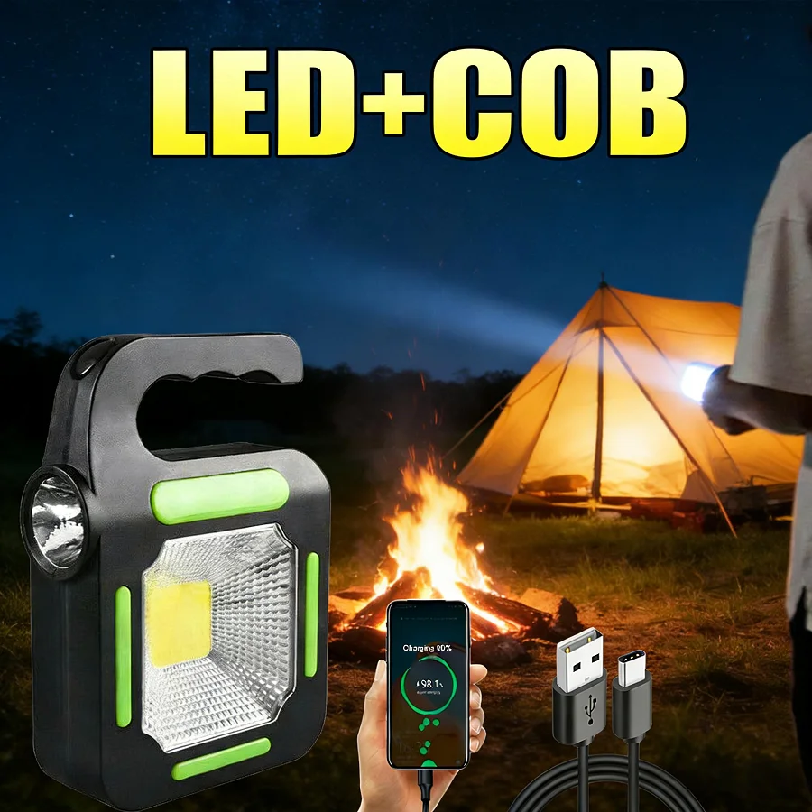 

Портативный рабочий свет COB светодиодная лампа на батарейках ручной фонарь супер яркий фонарик уличная палатка аварийное освещение для кемпинга