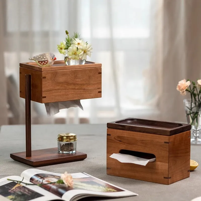 

Solid Wood Tissue Boxes High-End Desktop Paper Towel Storage Box Light Luxury Living Room Table Multi-functional Wipes Case