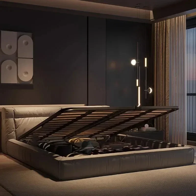Cajones de Cama minimalistas de lujo con luz italiana, cabecero de lujo de alta gama, Cama doble para niños, Cama Matrimonio para dormir, muebles de dormitorio