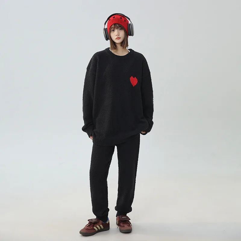 

2025 Two-piece Men's Thick Sports Suit Long Sleeved Sweater Autumn/winter Knitted Sweatshirt Women's Couple Pajamas Set