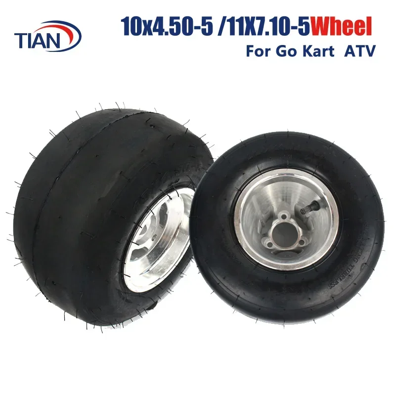 GO KART Wheel Front 10X4.50-5 Tyre Rear 11X7.10-5 Tubeless Tire with Aluminum Alloy Rim Hub for KARTING ATV UTV Buggy