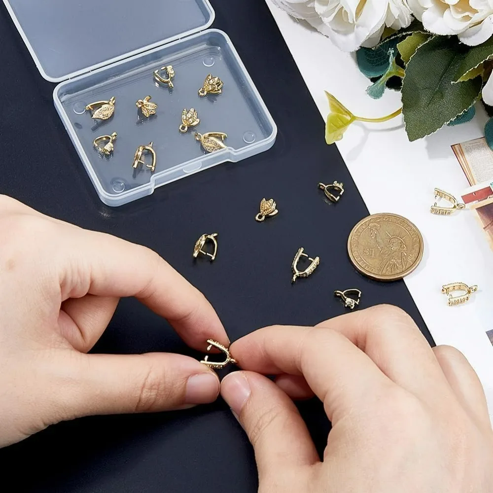 16 قطعة 4 أنماط قرصة الكفالات النحاس قرصة كليب الكفالة المشبك مشبك قلادة بها خرزات موصلات الجليد اختيار قرصة الكفالات المشابك مكعب #3