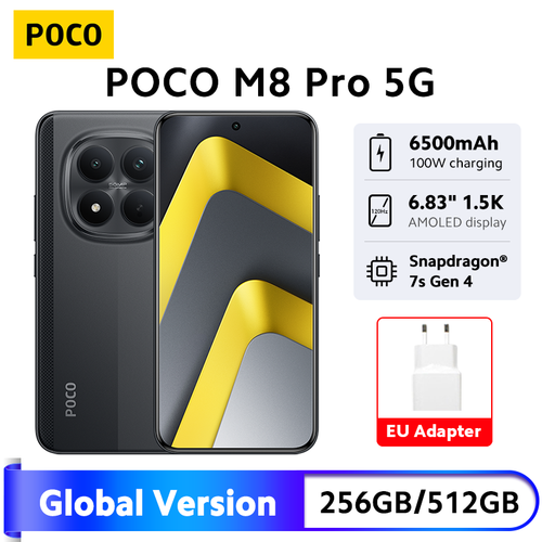 New POCO M8 Pro 5G Smartphone Global Version Snapdragon 7s Gen 4 6.83" 1.5K 120Hz display 6500mAh battery 100W Charging NFC - View 1 New POCO M8 Pro 5G Smartphone Global Version Snapdragon 7s Gen 4 6.83" 1.5K 120Hz display 6500mAh battery 100W Charging NFC - View 1
