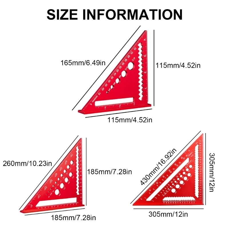 Measuring Ruler 45/90 Degree Aluminum Woodworking Square Protractors for Engineer