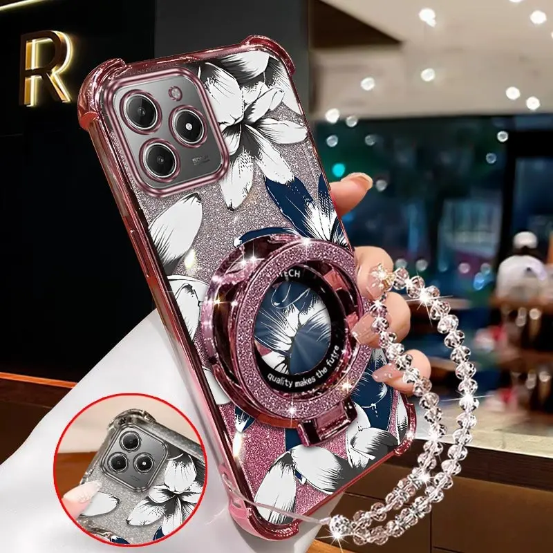 

C61 Simple flowers Plating Bracelet Holder Phone Case For Realme C61 C75 C35 C51 Narzo N63 Note 50 N55 C63 Cover
