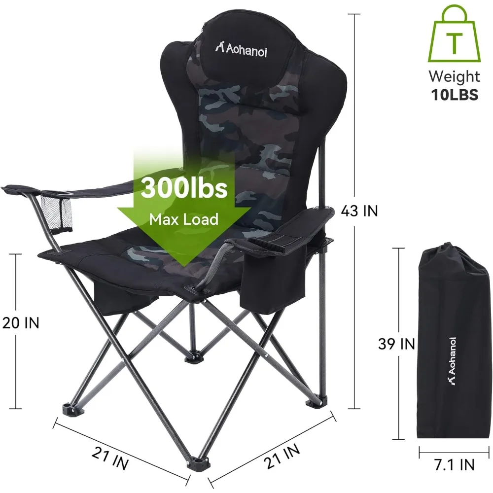 Camping Chairs,Outdoor Folding Chairs 2 Pack for Heavy People,Folding Chairs for Outside, Camp Chairs with Cup Holder\Cooler Bag