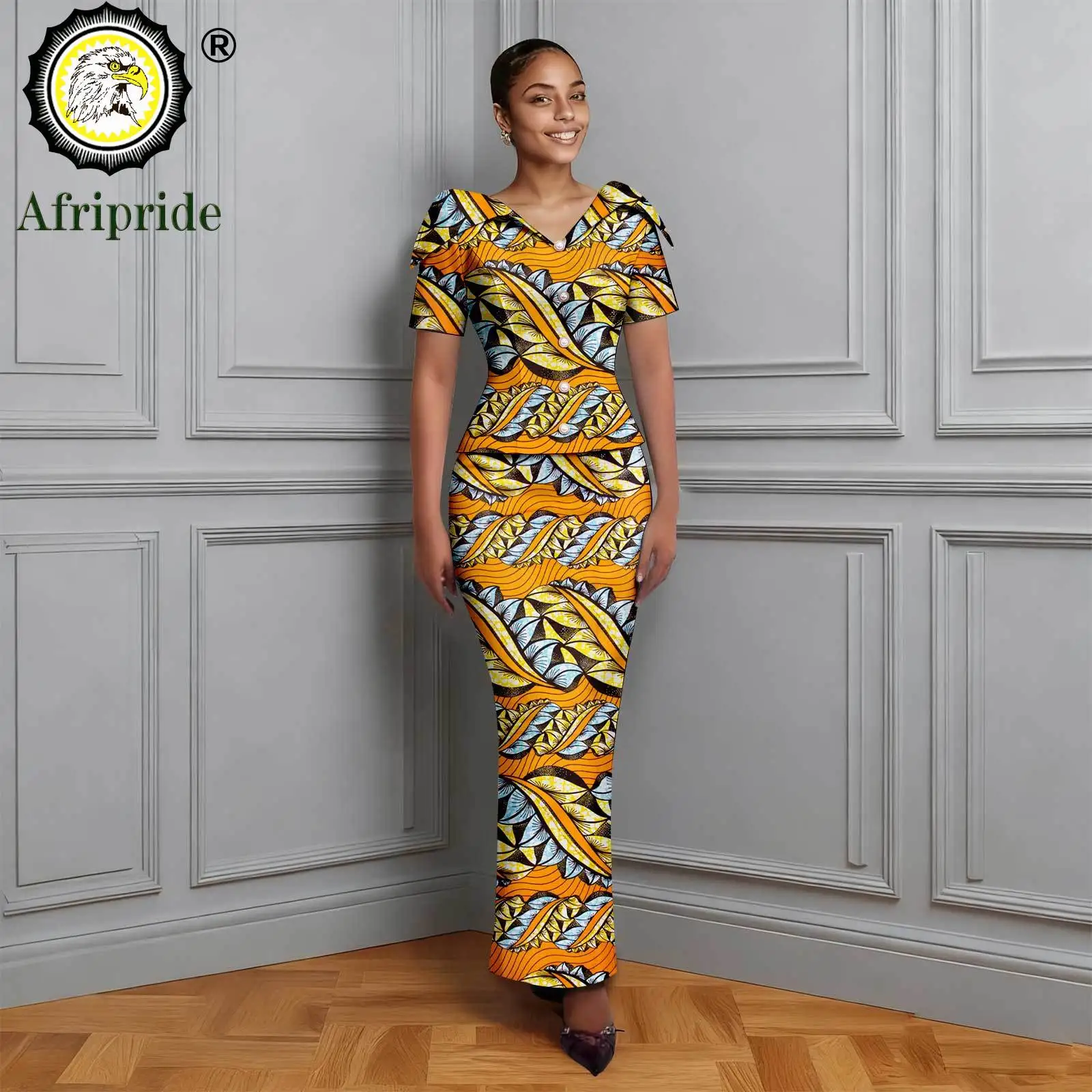 

African Clothes for Women Single Breasted Slim Fit Shirt and High Waist Skirts 2 Piece Set Print Outfit Elegant Fashion 2526088