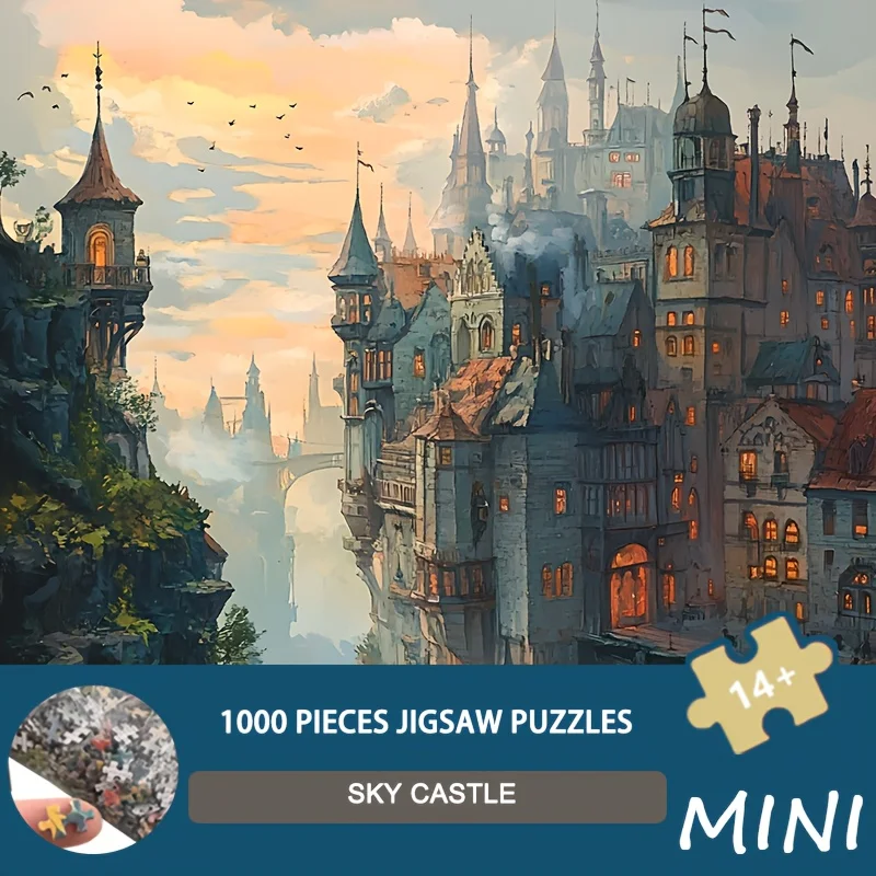 Micro 1000 pièces puzzle Mini taille Puzzle château du ciel 1000 pièces papier brillant Puzzle pour les collectionneurs fantastiques et la décoration intérieure