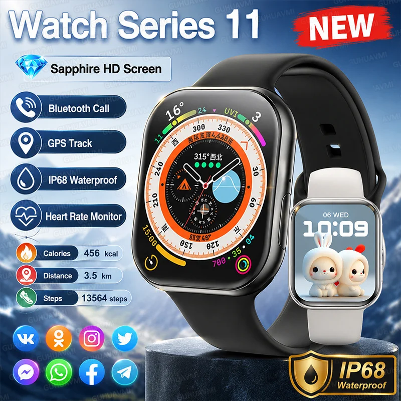2026 Series 11 Genuine Watch GPS Smart Watch Men Woman Bluetooth Call Heart Rate Waterproof 100+ Sports NFC Smartwatch For IOS