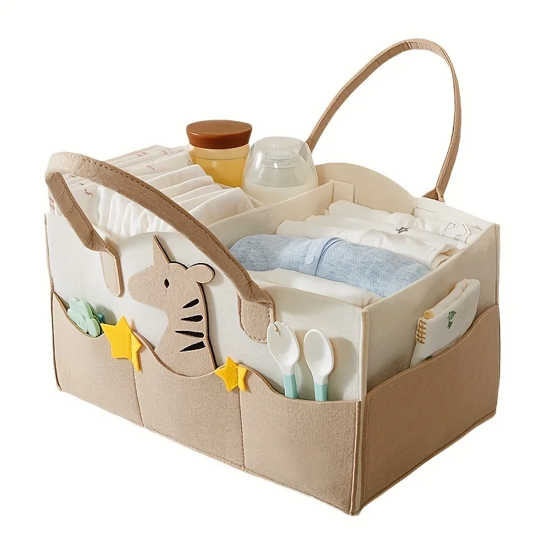 Non-woven Felt Multifunctional Storage Organizer for Baby Diapers - Cartoon Print Mommy Bag Cartoon Mommy Bag for Baby Care