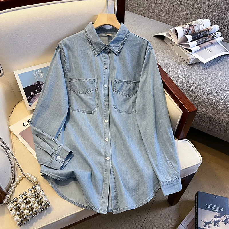 

Waed Denim irt Jaet Women's Loose Versatile Layering High-End Drapey Guangzhou Thirteenth Fac Bestseller