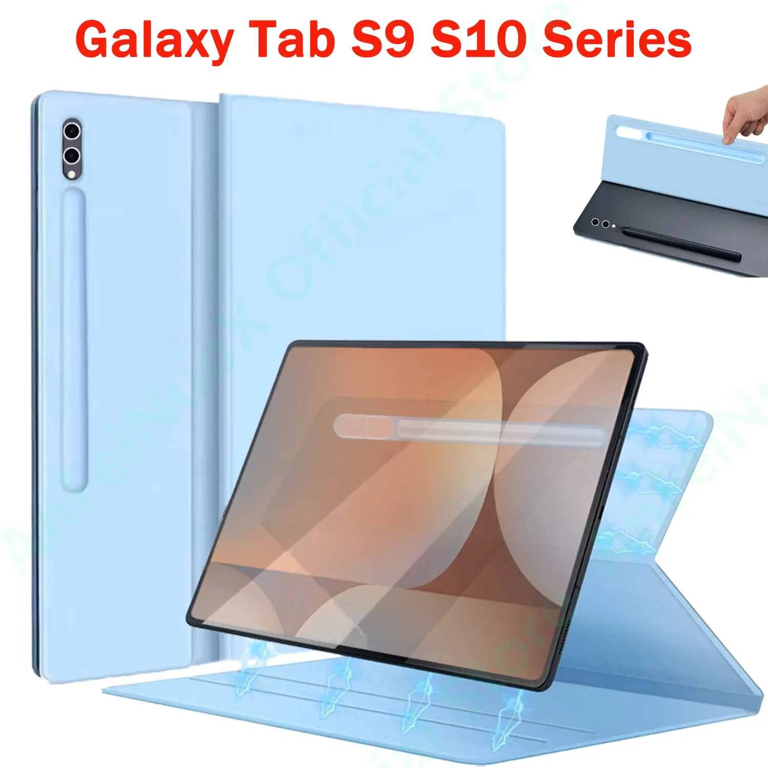 Smart Case For Samsung Galaxy Tab S10 FE+,Ultra Thin Magnetic Stand Cover For S10 Ultra With Pencil Holder For Tab S9 S10 Plus