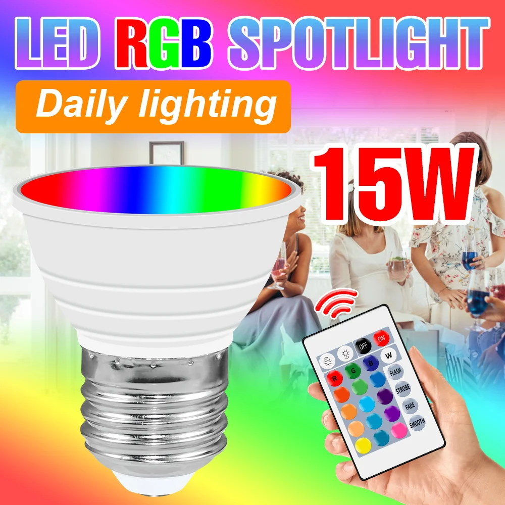 

15W RGB LED Bulb E27 Spotlights 220V Ceiling Lamp E14 Mood Light GU10 Multicolor Bulbs MR16 Indoor Atmosphere GU5.3 Nightlight